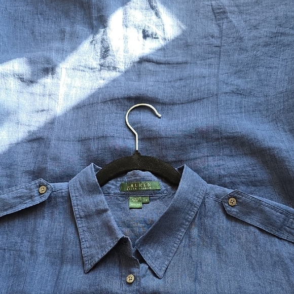 LRL Ralph Lauren Blue Button Down Linen Shirt 2x - Picture 10 of 11